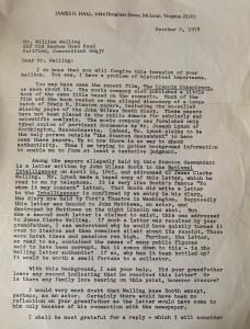 1978 letter from James O. Hall to Wm Welling  page 1 